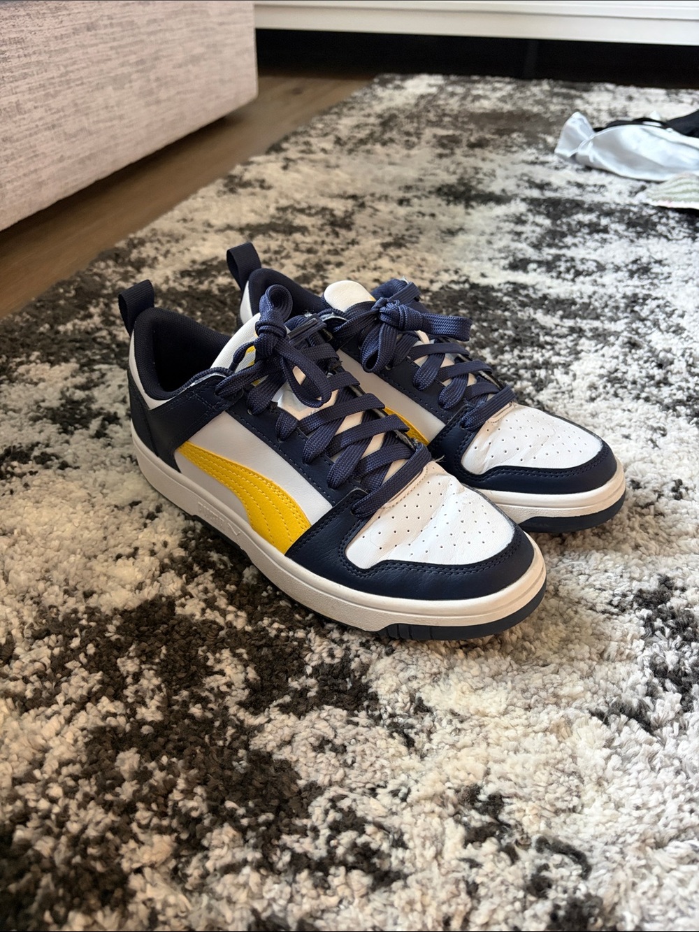Puma Navy, White & Yellow Low-Top Sneakers